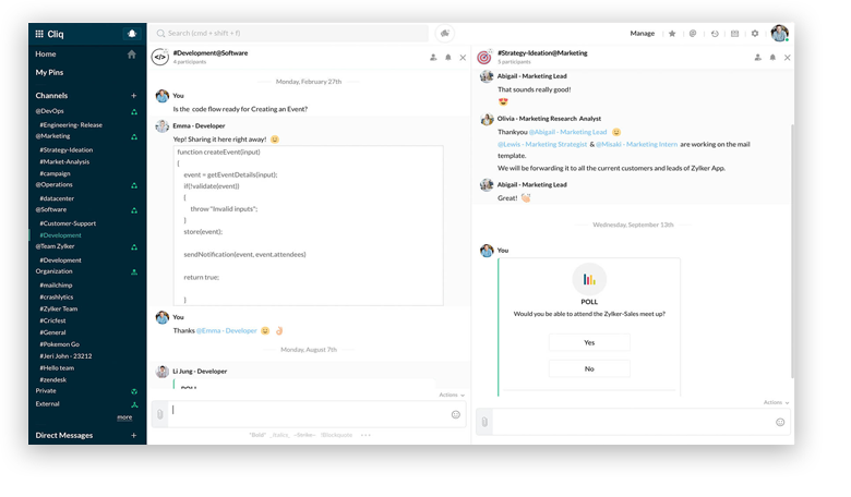 Zoho Cliq Interface